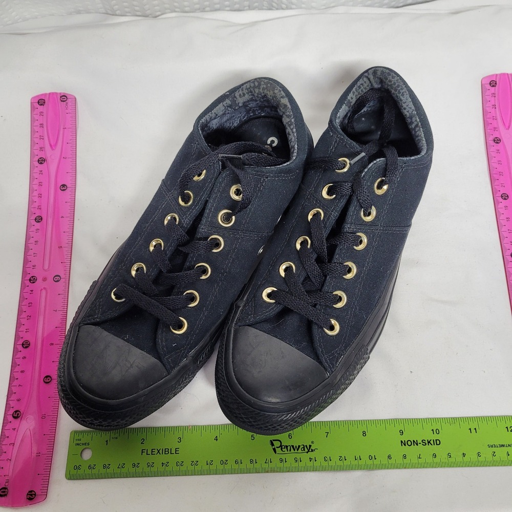 Converse All Star Low Top Black Gold Eyelets Snakeskin Lining Sneakers READ Desc